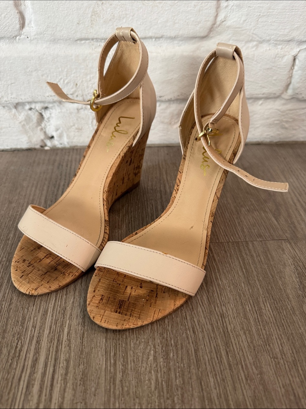 Lulu's Pale Nude Cork Wedge Sandals